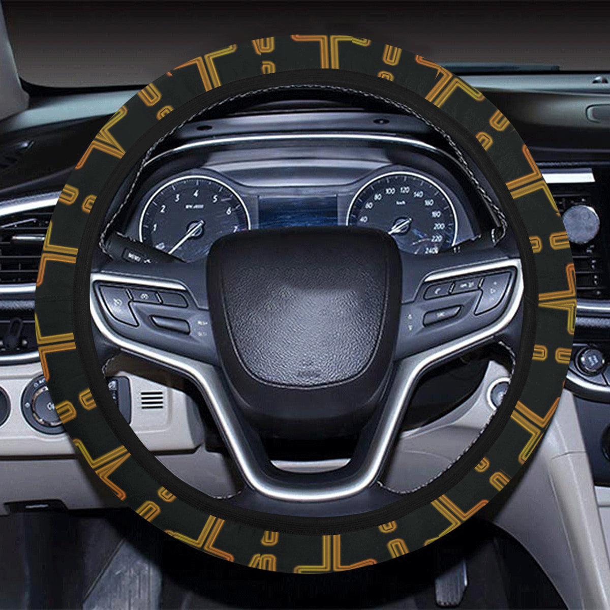 Cross Pattern Print Design 02 Steering Wheel Cover with Elastic Edge