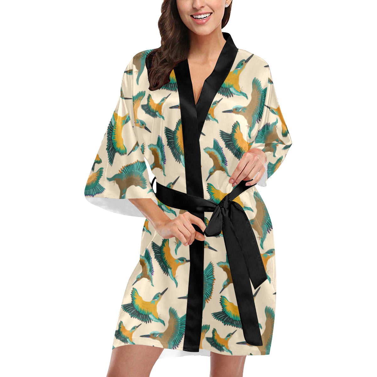 Kingfisher Pattern Print Design 02 Women's Short Kimono