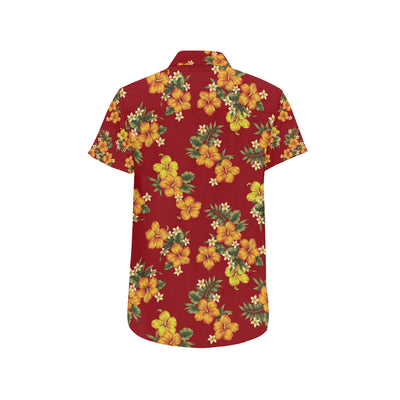 Orange Hibiscus Pattern Print Design HB026 Men's Short Sleeve Button Up Shirt