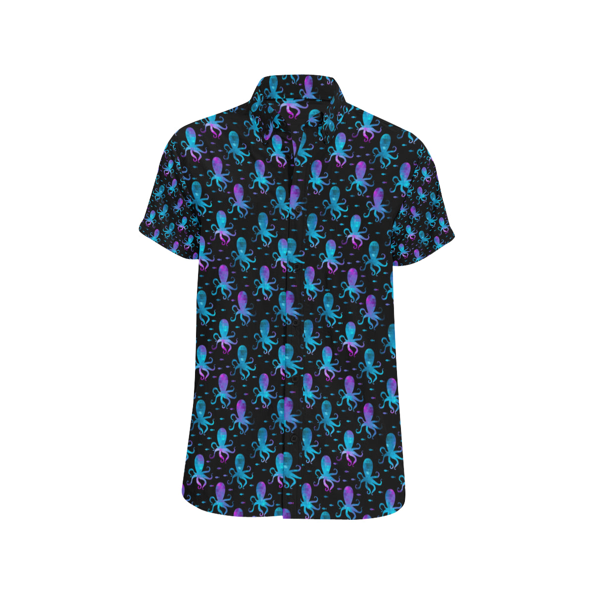Octopus Blue Design Print Themed Men's Short Sleeve Button Up Shirt