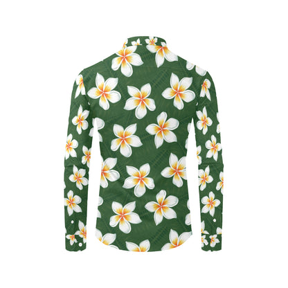White Plumeria Pattern Print Design PM020 Men's Long Sleeve Shirt