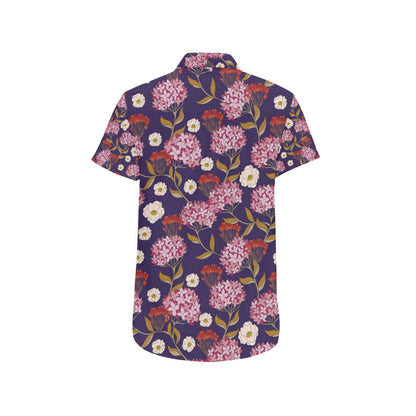 Hydrangea Pattern Print Design HD010 Men's Short Sleeve Button Up Shirt