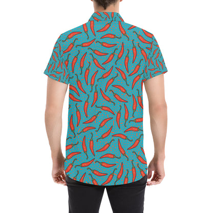 Chilli Pepper Pattern Print Design 05 Men's Short Sleeve Button Up Shirt