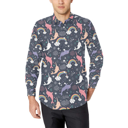 Narwhal Pattern Print Design 01 Men's Long Sleeve Shirt