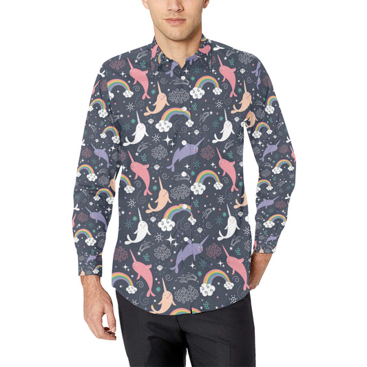 Narwhal Pattern Print Design 01 Men's Long Sleeve Shirt