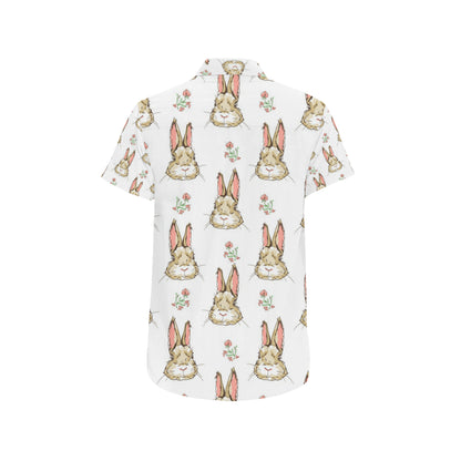 Rabbit Pattern Print Design RB09 Men's Short Sleeve Button Up Shirt