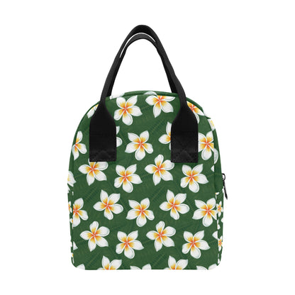 White Plumeria Pattern Print Design PM020 Insulated Lunch Bag