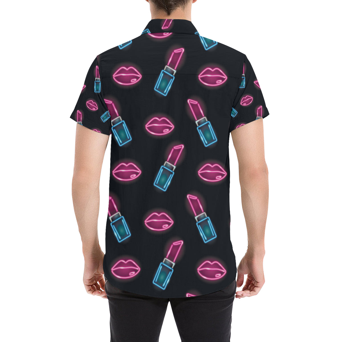 Lipstick Color Neon Pattern Print Design 03 Men's Short Sleeve Button Up Shirt