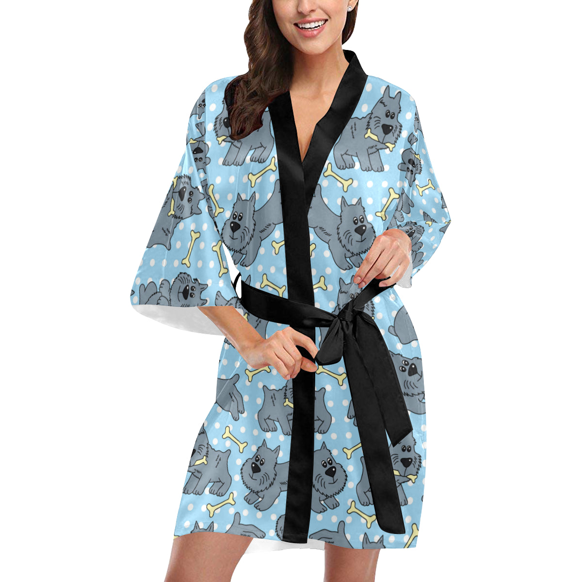 Schnauzers Pattern Print Design A02 Women's Short Kimono