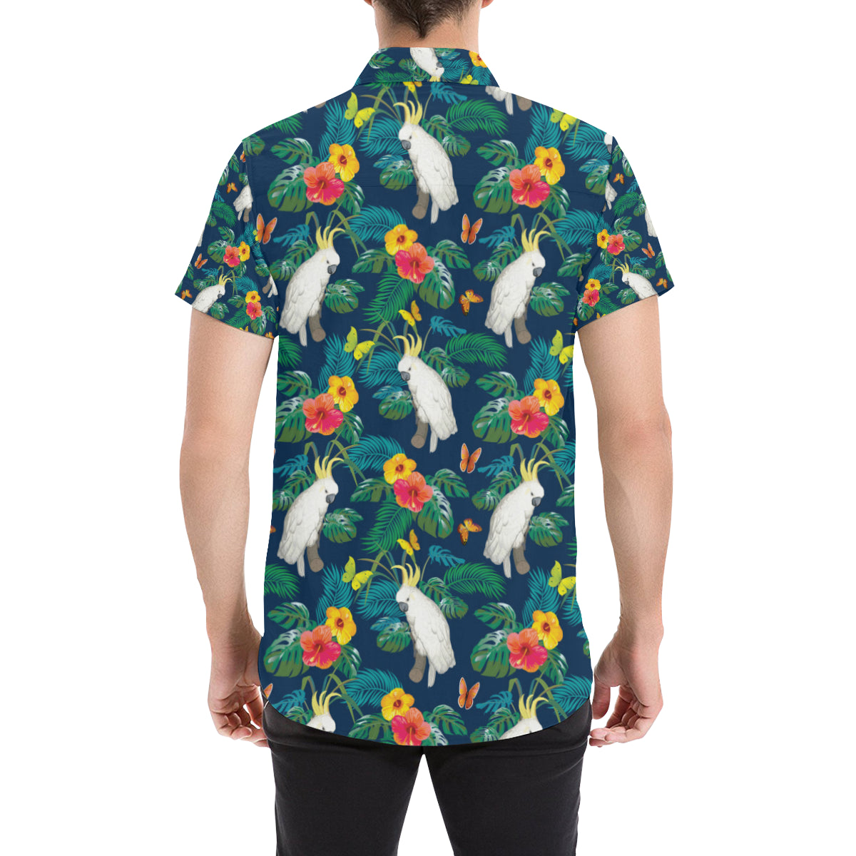 Cockatoo Tropical Pattern Print Design 02 Men's Short Sleeve Button Up Shirt