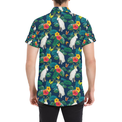 Cockatoo Tropical Pattern Print Design 02 Men's Short Sleeve Button Up Shirt