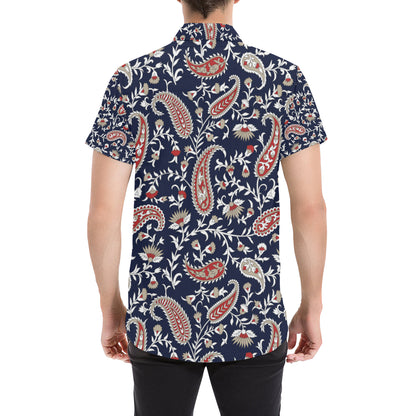 Paisley Pattern Print Design A05 Men's Short Sleeve Button Up Shirt