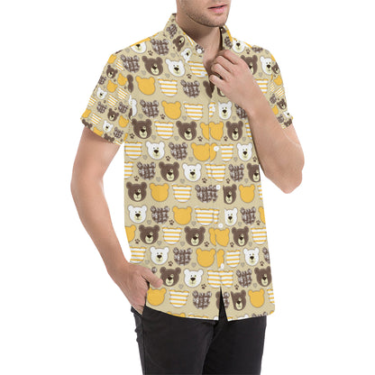 Bear PatchworkPattern Print Design 01 Men's Short Sleeve Button Up Shirt