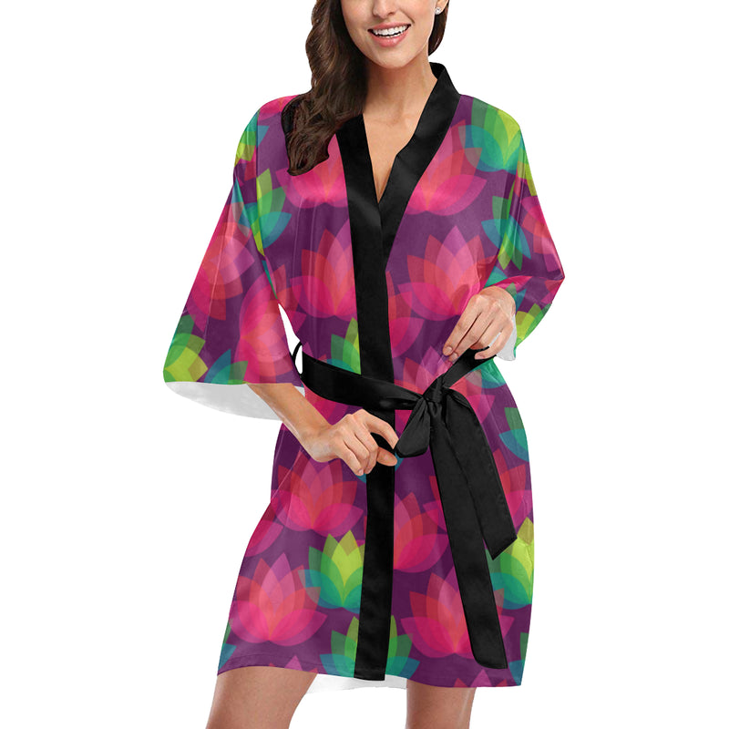 Lotus Pattern Print Design 02 Women's Short Kimono