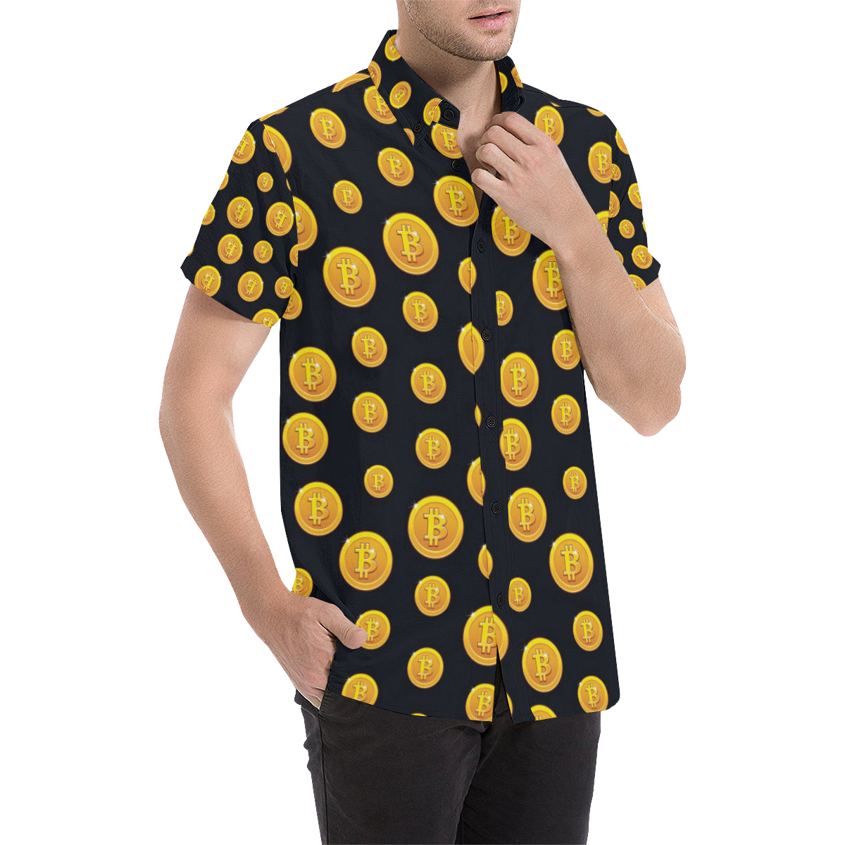 Bitcoin Pattern Print Design DO04 Men's Short Sleeve Button Up Shirt