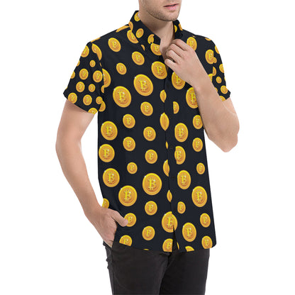 Bitcoin Pattern Print Design DO04 Men's Short Sleeve Button Up Shirt