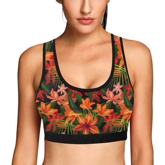 Amaryllis Pattern Print Design AL05 Sports Bra