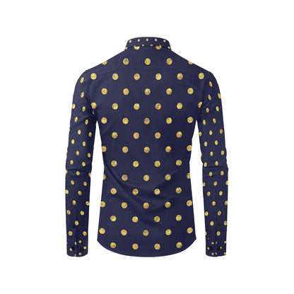 Polka Dot Gold Blue Pattern Print Design 02 Men's Long Sleeve Shirt