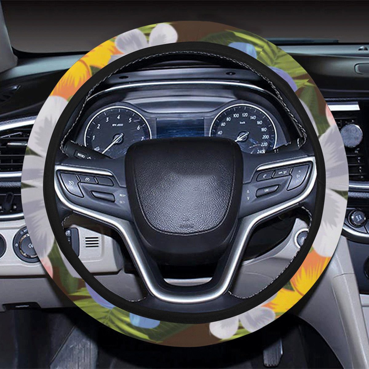Plumeria Pattern Print Design PM03 Steering Wheel Cover with Elastic Edge