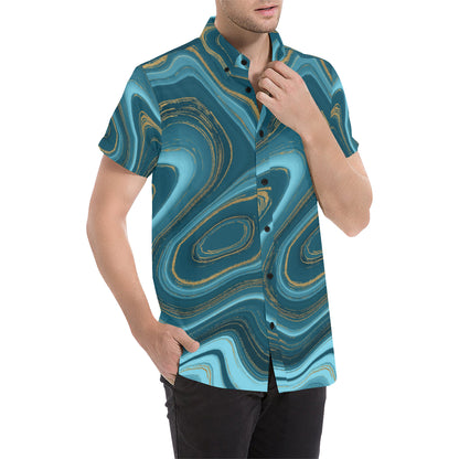 Liquid Pattern Print Design 04 Men's Short Sleeve Button Up Shirt