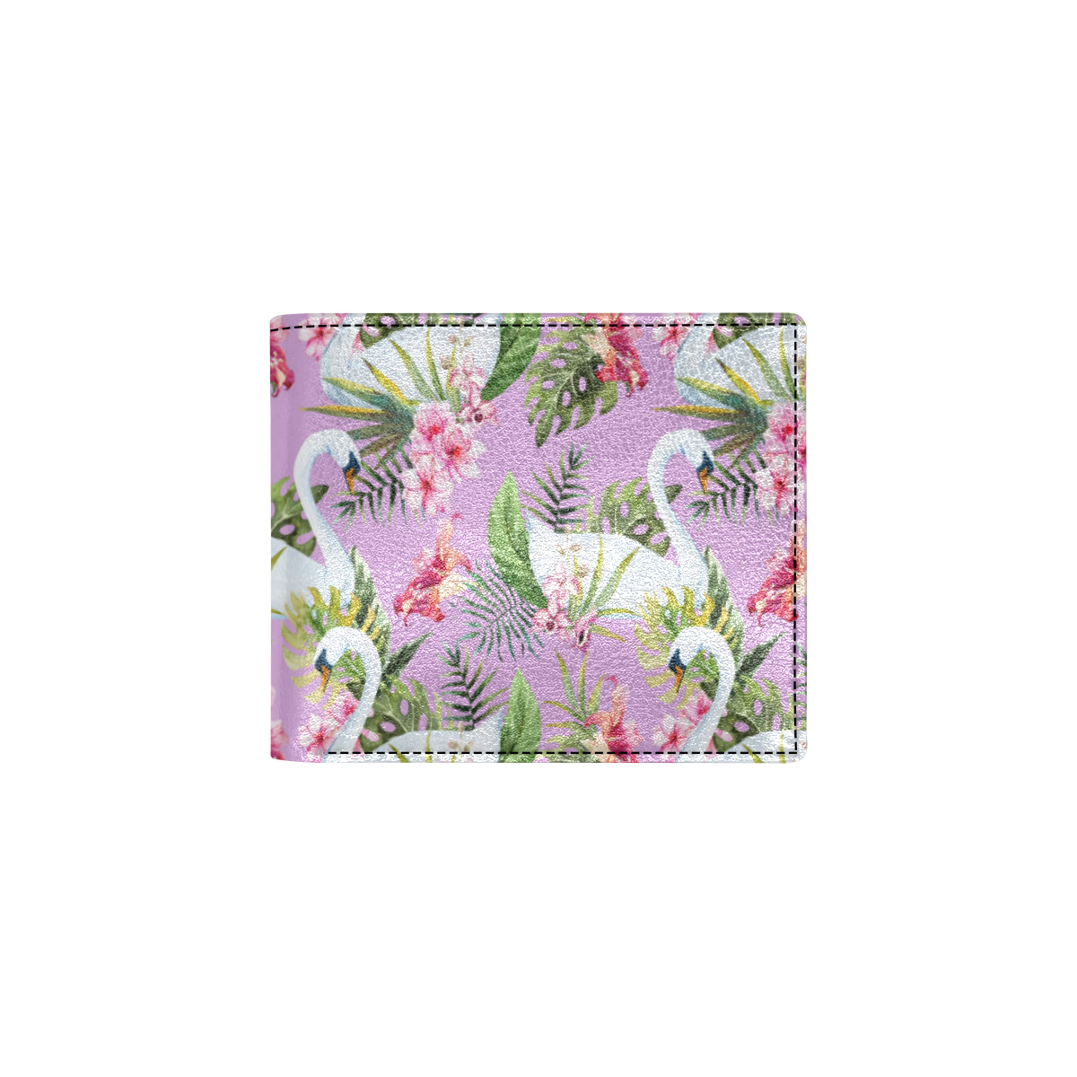 Swan with Flower Pattern Print Design 01 Men's ID Card Wallet