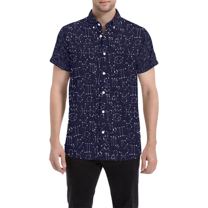 Zodiac Pattern Design Print Men's Short Sleeve Button Up Shirt