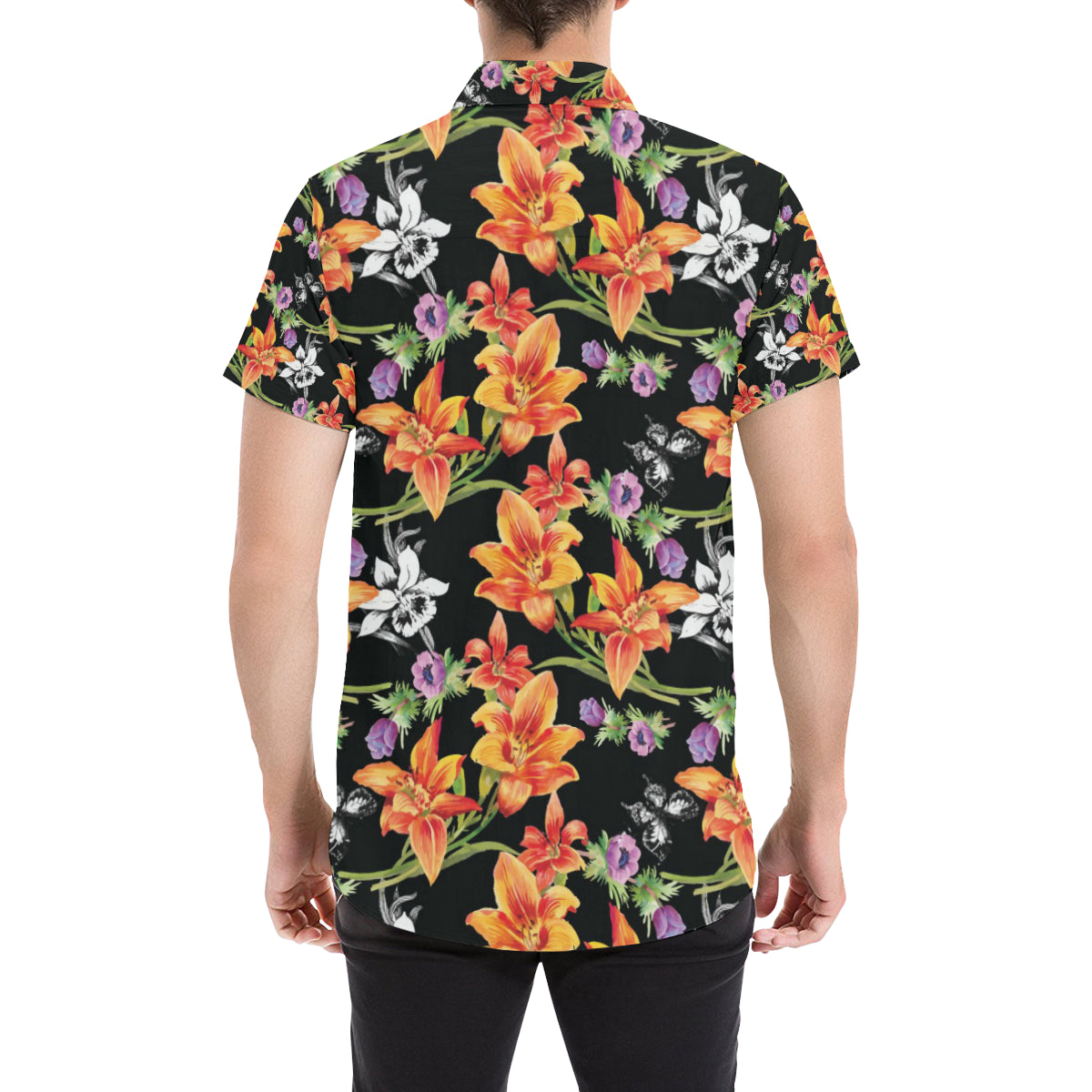 Tropical Flower Pattern Print Design TF02 Men's Short Sleeve Button Up Shirt