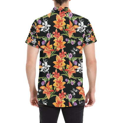Tropical Flower Pattern Print Design TF02 Men's Short Sleeve Button Up Shirt