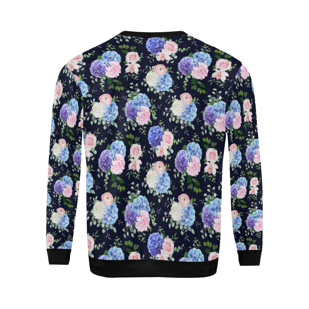 Hydrangea Pattern Print Design HD01 Men Long Sleeve Sweatshirt