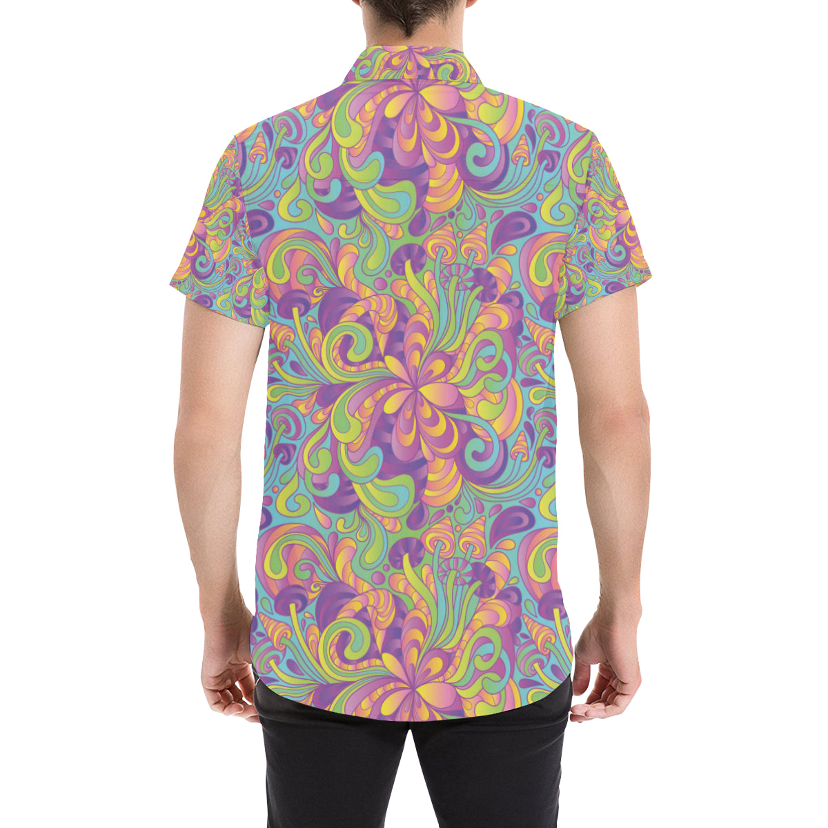 Psychedelic Mushroom Pattern Print Design A05 Men's Short Sleeve Button Up Shirt