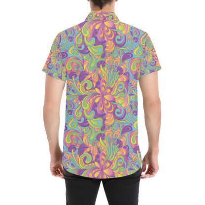 Psychedelic Mushroom Pattern Print Design A05 Men's Short Sleeve Button Up Shirt