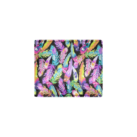 Neon Feather Pattern Print Design A02 Men's ID Card Wallet
