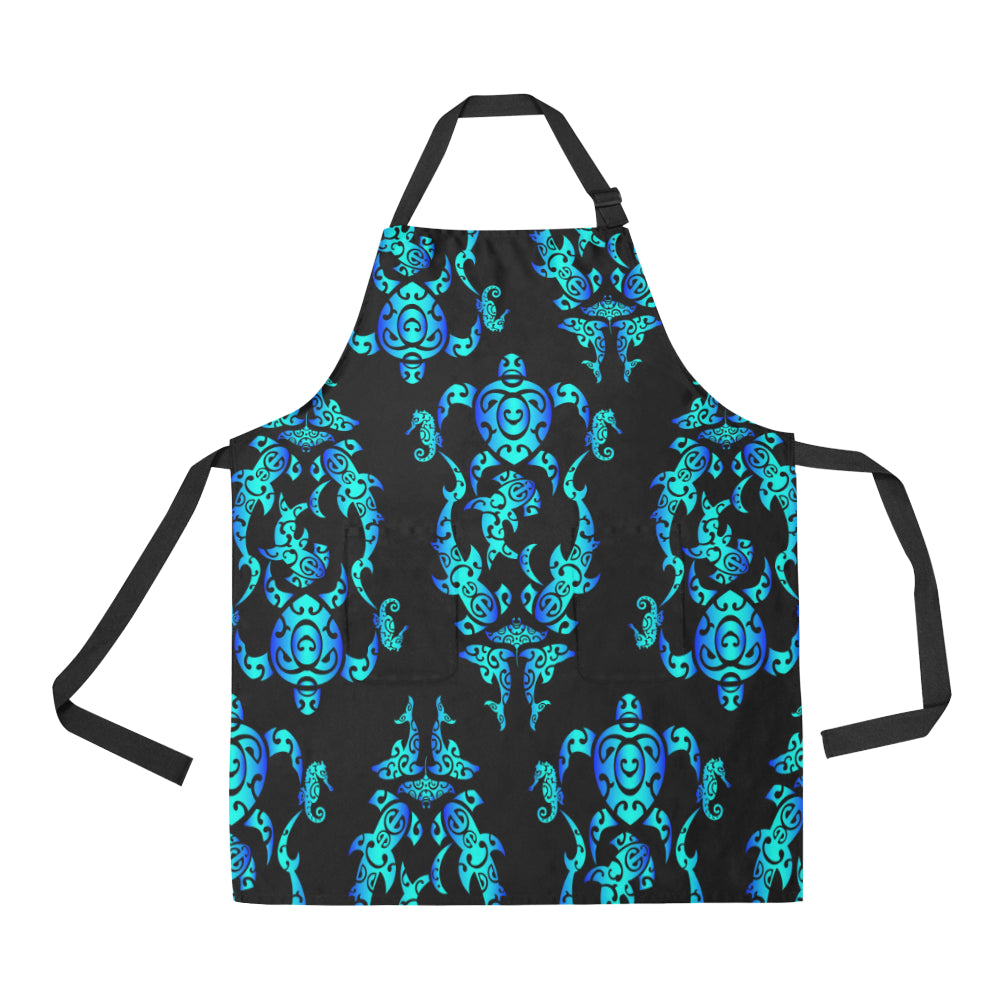 Sea turtle Polynesian Tribal Hawaiian Apron with Pocket