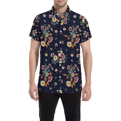 Summer Floral Pattern Print Design SF01 Men's Short Sleeve Button Up Shirt