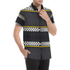 Checkered Flag Yellow Line Style Men's Short Sleeve Button Up Shirt