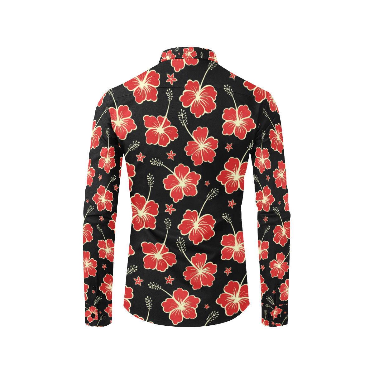 Red Hibiscus Pattern Print Design HB021 Men's Long Sleeve Shirt