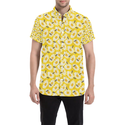 Bee Daisy Pattern Print Design 06 Men's Short Sleeve Button Up Shirt