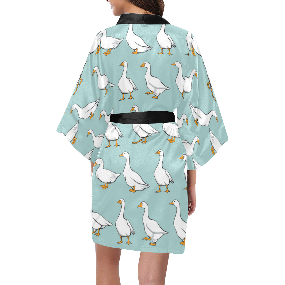 Goose Pattern Print Design 02 Women's Short Kimono