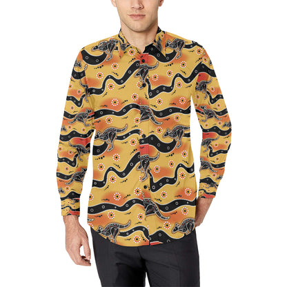 Kangaroos Aboriginal  Pattern Print Design 06 Men's Long Sleeve Shirt