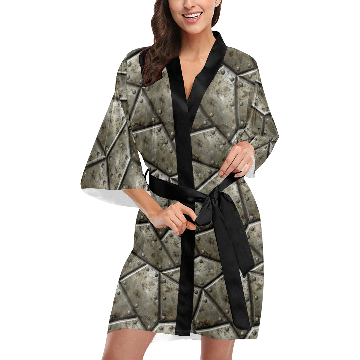 Armor Pattern Print Design 01 Women's Short Kimono