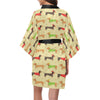 Dachshund Pattern Print Design 06 Women's Short Kimono