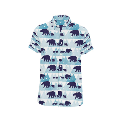 Bear Pattern Print Design BE01 Men's Short Sleeve Button Up Shirt