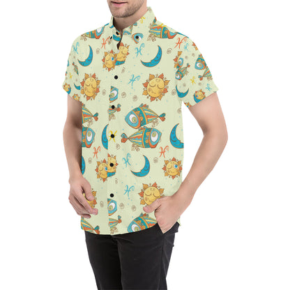 Pisces Pattern Print Design A03 Men's Short Sleeve Button Up Shirt