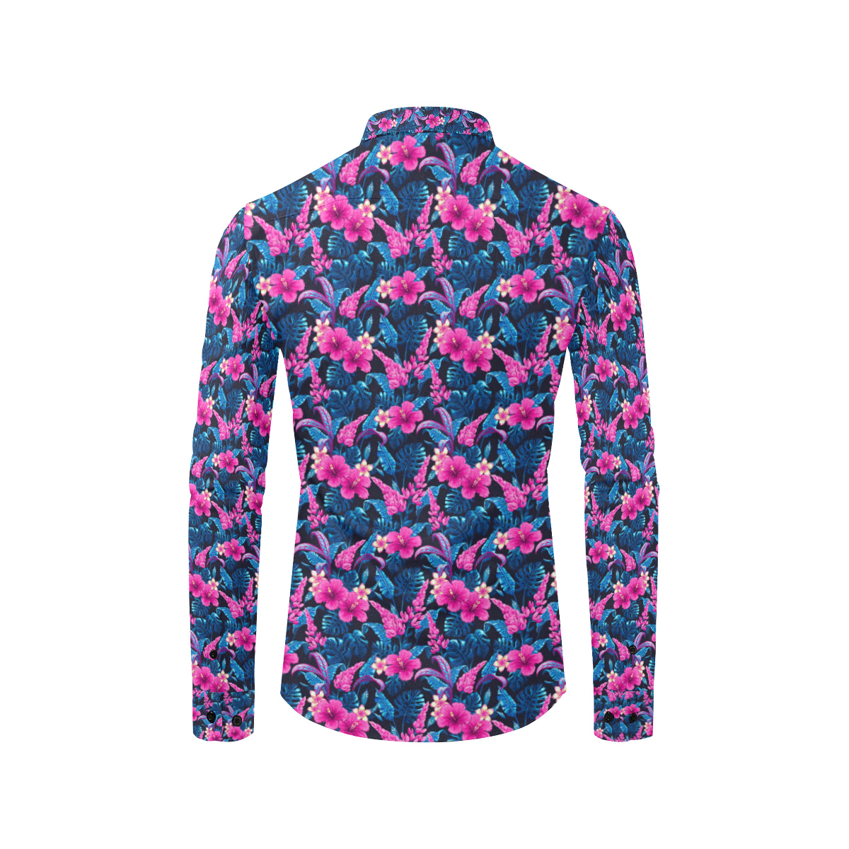 Tropical Folower Pink Themed Print Men's Long Sleeve Shirt