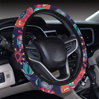 Paisley Boho Pattern Print Design A06 Steering Wheel Cover with Elastic Edge