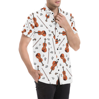 Violin Pattern Print Design 02 Men's Short Sleeve Button Up Shirt