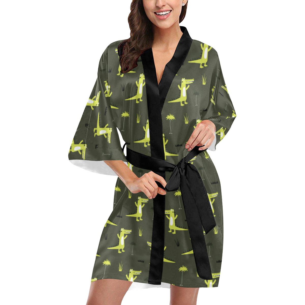 Alligator Pattern Print Design 05 Women's Short Kimono