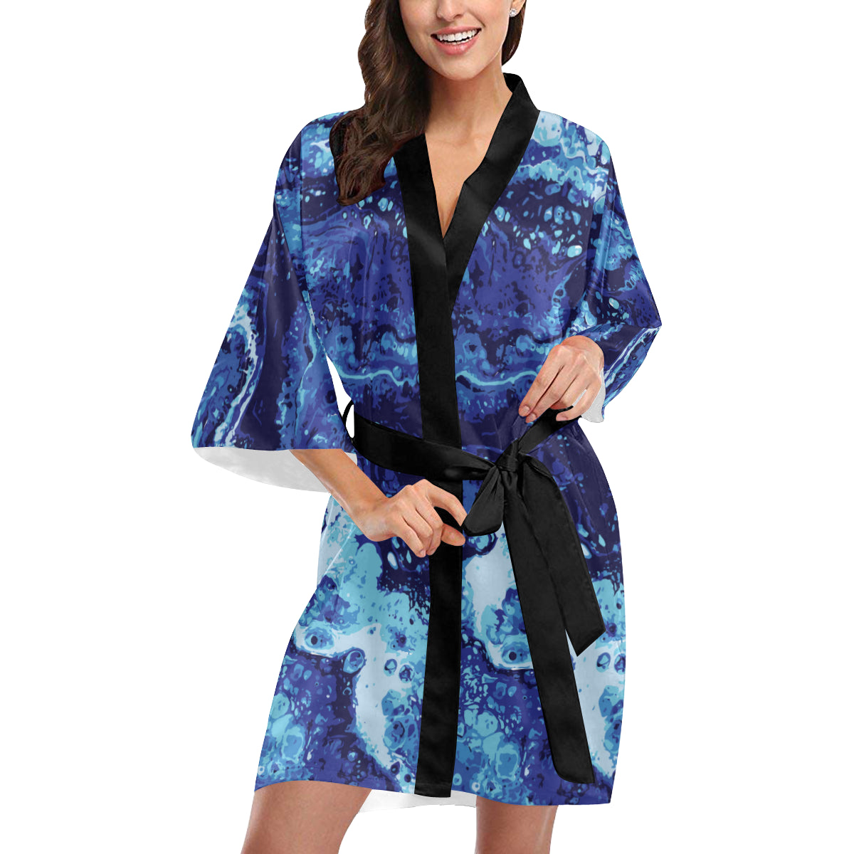 Ocean Liquid Pattern Print Design A03 Women's Short Kimono
