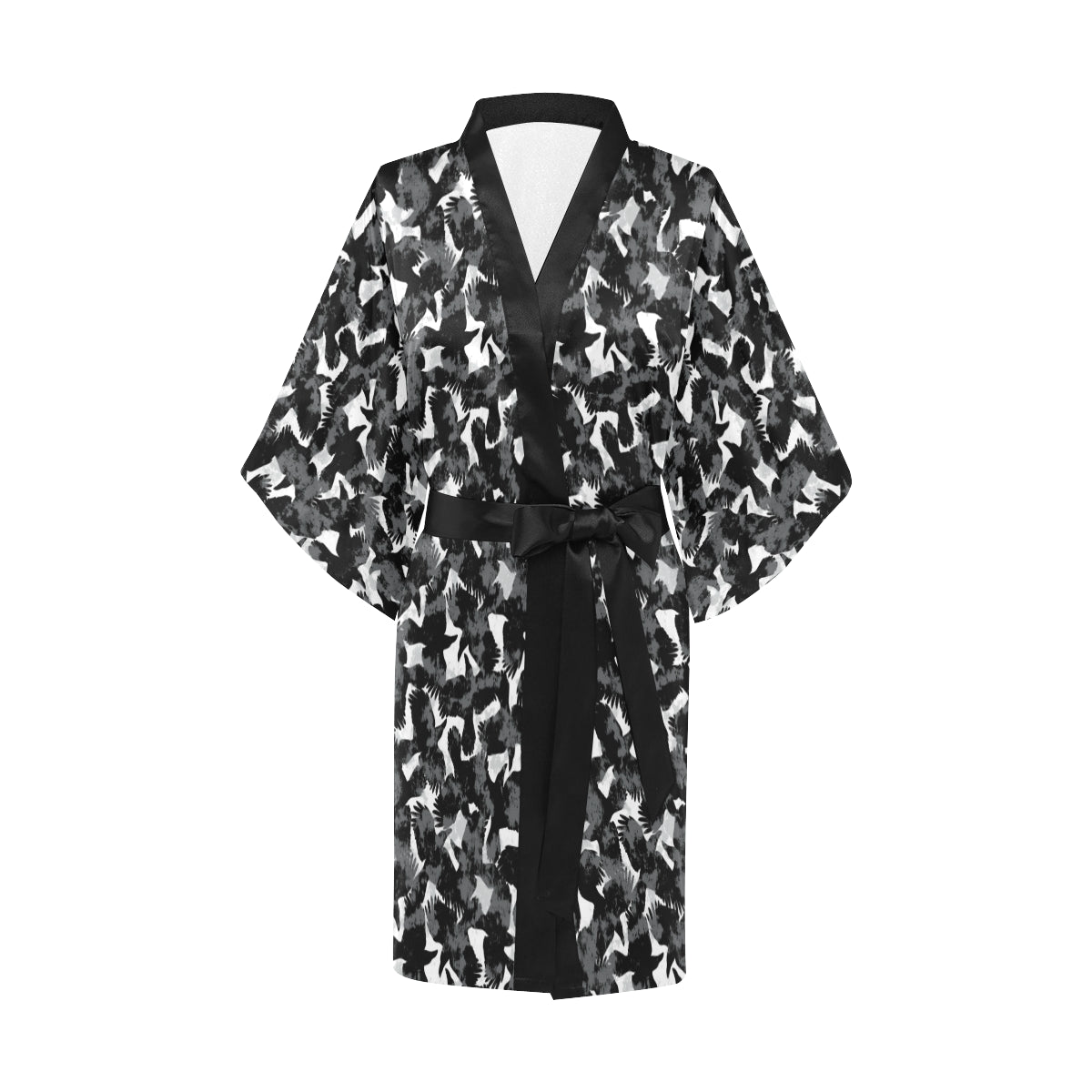 Crow Pattern Print Design 01 Women's Short Kimono