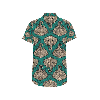 Boho Head Elephant Men's Short Sleeve Button Up Shirt
